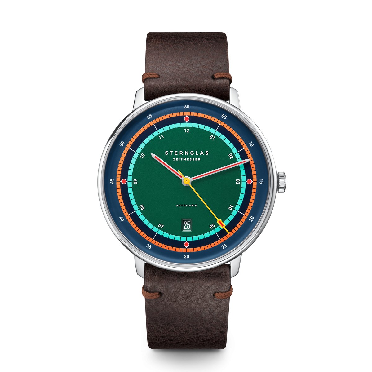 Sternglas S02-HHA08-VI11 HAMBURG AUTOMATIK Edition Argo Heren Horloge - Saffierglas - Staal-Leer - Bruin-Zilverkleurig - Ø 42 mm - Automatisch - Gesp