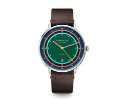 Sternglas S02-HHA08-VI11 HAMBURG AUTOMATIK Edition Argo Heren Horloge - Saffierglas - Staal/Leer - Bruin/Zilverkleurig - Ø 42 mm - Automatisch - Gesp