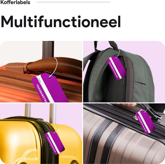 Bagagelabel – Kofferlabel – Bagagelabels voor Koffers – Reizen Gadget – Reisbagage & Reisaccessoires – 4 stuks – Aluminium – Paars