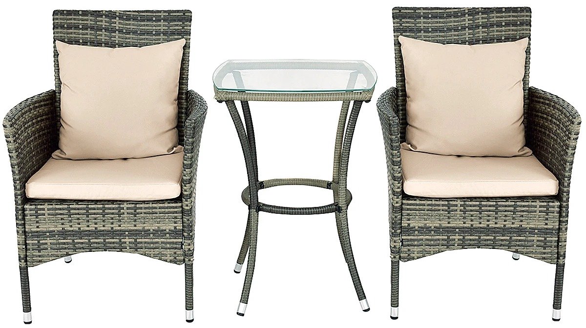 BestelBlij® - Tuinset - Twee armstoelen - Rotan - Glazen tafel