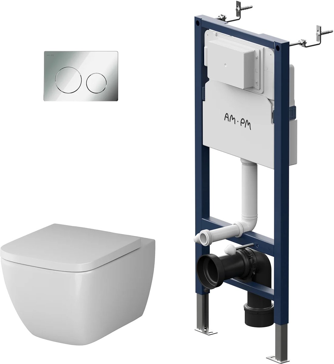 AM.PM Gem - Inbouwreservoir Complete Toiletset - Hangtoilet - SoftClose Toiletzitting - Bedieningsplaat Chroom - Inbouwreservoir