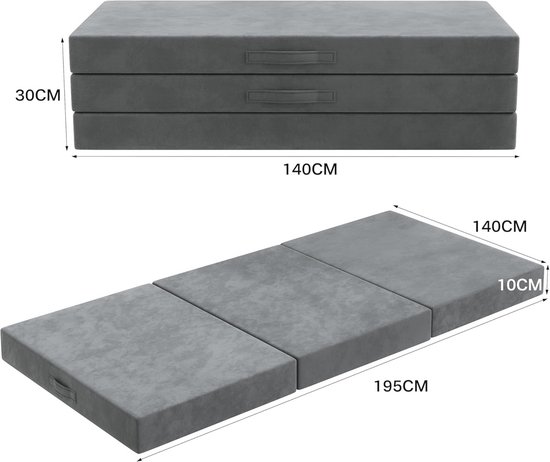 MOLPHIT Opklapmatras 140x195x10CM Middelhard, vouwmatras, gastenmatras, opklapbaar gastenbed gemaakt van extra dik 10cm met wasbare hoes, geschikt voor reizen, camping, vloer, gastenbed, matras