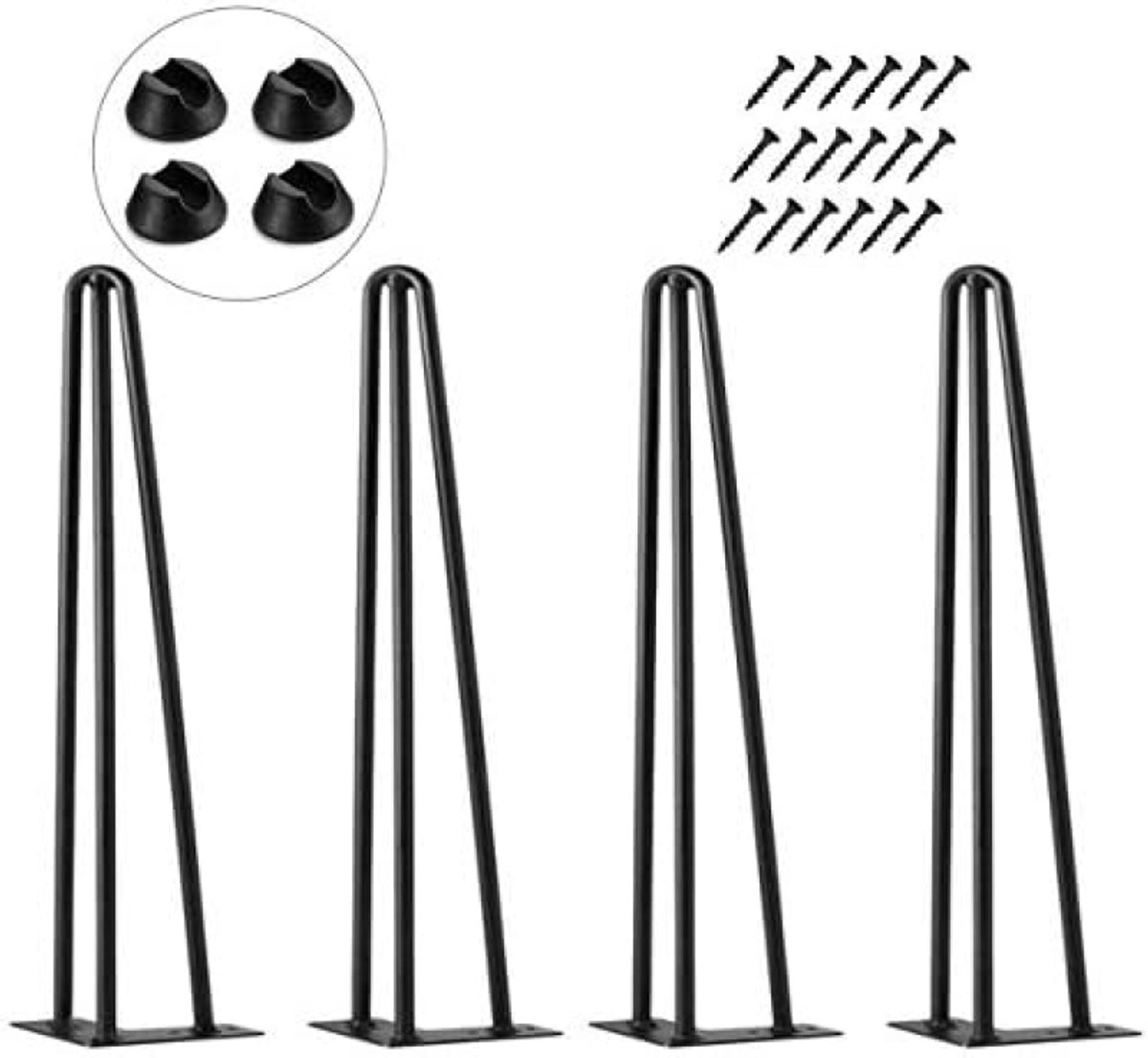 PolkaHome Haarspeld Tafelpoten - Set van 4 Metalen Hairpin Meubelpoten met 20 Schroeven & 4 Voetbeschermers voor Salontafels, Stoelen, Bankjes - DIY Zwart
