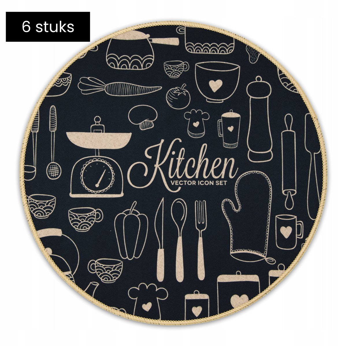 Tragar Set Van 6 Premium Placemats - Ronde Placemats - Antislip Placemat - Onderlegger - Onderzetter - 6 Stuks - Diameter 38 cm - Zwart