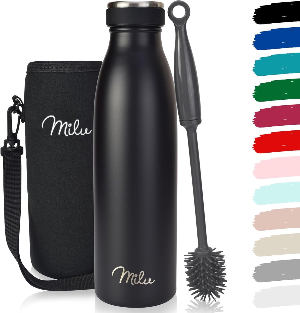 Milu Thermosfles | 350ml 500ml 750ml 1L 1,5L | Geïsoleerde Roestvrijstalen Thermoskan | Lekvrije Dubbelwandige Thermofles voor Warme en Koude Dranken | Thermosflessen Geschikt voor Koolzuurhoudende Dranken | Isoleerfles