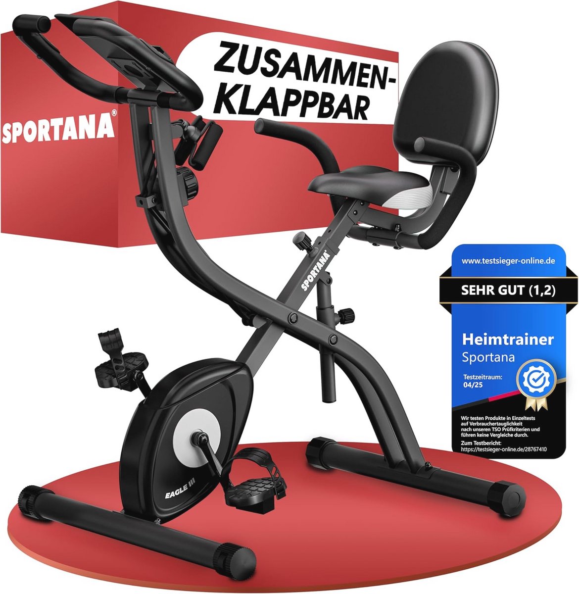 Inklapbare Hometrainer met 10 Weerstandsniveaus, Polssensors en Rugleuning - Fitnessbike voor Thuis