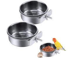 2 stuks - Voederbak voor papegaaien van roestvrij staal - Voerbak voor papegaaien - Voerbak voor vogels - Drinkbak voor vogelkooi - Met clipbeugel - Geschikt voor vogels en hamsters