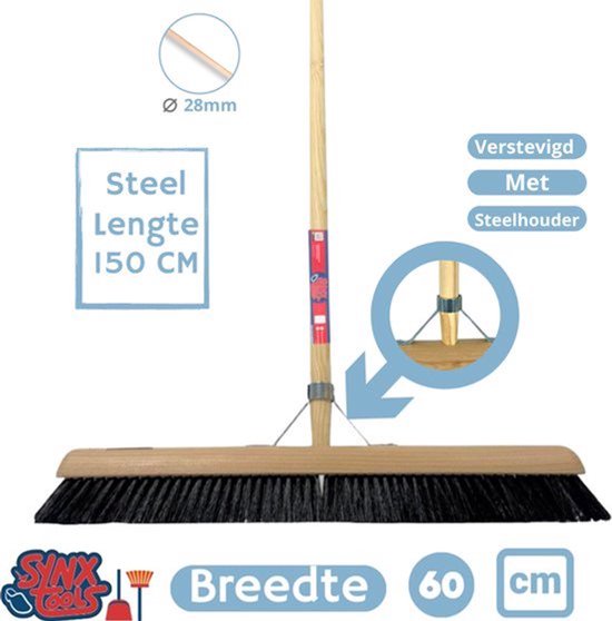 Synx Tools Paardenhaar 60cm + Vloertrekker Kunststof 45cm met Steel 150cm - Zaalveger - Vloerreiniger - Natuurrubber - Zachte binnenbezem met steel 150cm van Synx Tools — afbeelding 4
