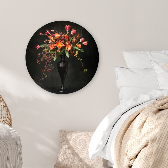 WallCircle® Wandcirkel 60x60 cm - Muurcirkel Sierlijk - Boeket - Vaas - Muurdecoratie woonkamer - Wanddecoratie slaapkamer - Kamer decoratie accessoires - Ronde schilderijen