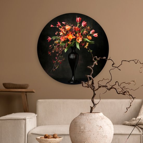 WallCircle® Wandcirkel 60x60 cm - Muurcirkel Sierlijk - Boeket - Vaas - Muurdecoratie woonkamer - Wanddecoratie slaapkamer - Kamer decoratie accessoires - Ronde schilderijen