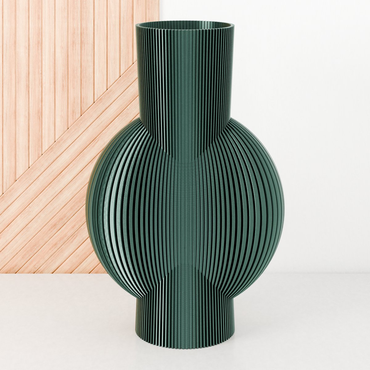 Fleuriek Vaas - Glanzend Groen - H30cm - Smalle gestreepte vaas - Vaas voor vensterbank - Moderne decoratie van bio plastic - Vensterbank decoratie