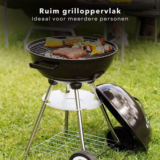 Cheqo® Houtskool Barbecue - Kogelgrill Houtskoolbarbecue - BBQ - Barbecue met Wielen - Zwart Metaal - Op Wielen - Inclusief EBOOK van Merkloos — afbeelding 4