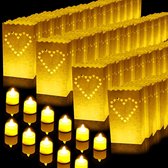 50 stuks gloed papieren zakken met vlamloze theelichtjes voor verjaardag, bruiloft, Halloween, Kerstmis, Thanksgiving feestdecoratie (schattige hartvorm) (kaarslichten niet inbegrepen)