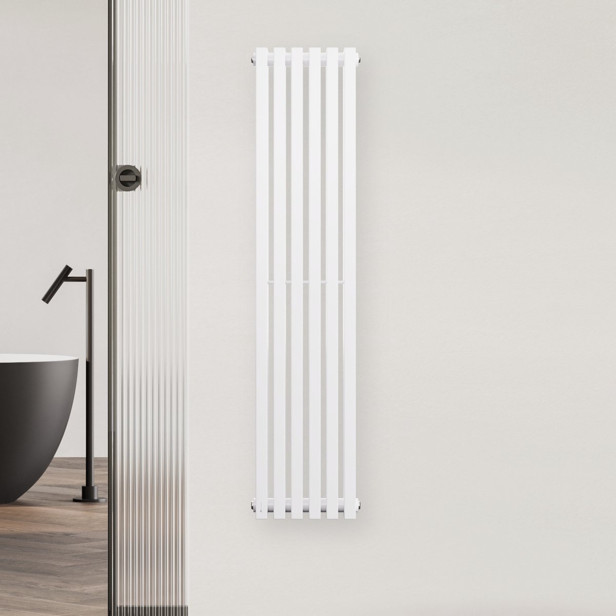 Blumfeldt Radiator - 942W Wandradiator met Verticale Verwarmingsbuizen, Modern Stalen Ontwerp, Centrale Aansluiting, Efficiënte Warmteverdeling, 25x120 cm, Wit