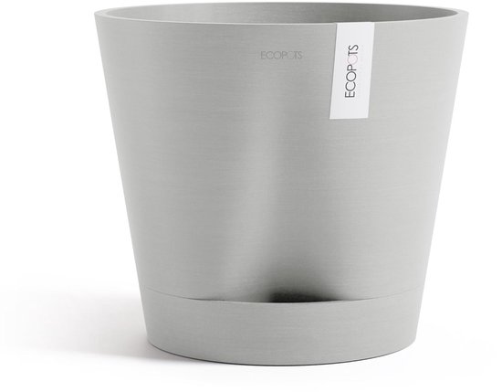 Ecopots Venice 2 40 - Blanc Gris - Ø40,2 x H35,7 cm - Pot de fleurs rond blanc gris avec réservoir d'eau