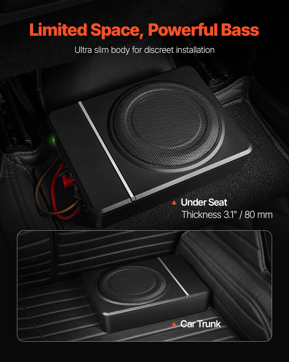 8" 240W Subwoofer voor Onder de Stoel In de Auto, Slanke Actieve Subwoofer voor Onder de Stoel, Low-Profile Audio met Ingebouwde Versterker, Hoge/Lage Ingang en Volumeregeling, voor SUV's – foto 4