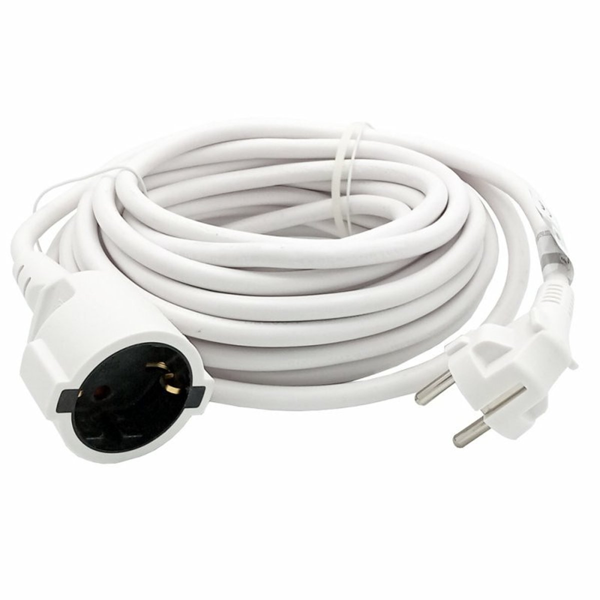 B-Tech Verlengsnoer/verlengkabel - voor ronde stekkers - wit - 1000 cm - Elektra kabels