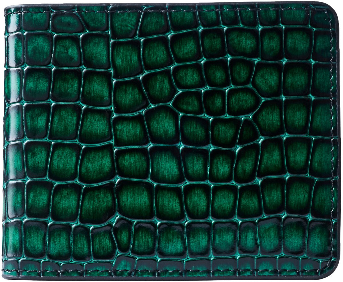 GT Collection - Heren portemonnee - groen met krokodillenprint - Hoogwaardig natuurlijk leer - RFID-bescherming - Stijlvol - Compact formaat - Handgemaakt - Afmetingen: 11 cm x 8,8 cm x 0,9 cm - Ideaal cadeau voor mannen