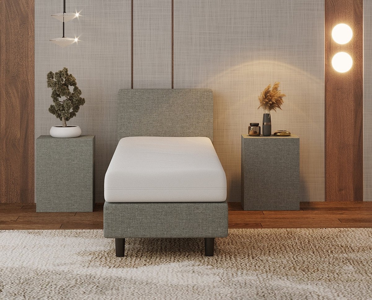 Nessa® 70x190 Boxspring Bjorn - Grijs - Inclusief 20cm dik HR45 Koudschuim Comfort matras