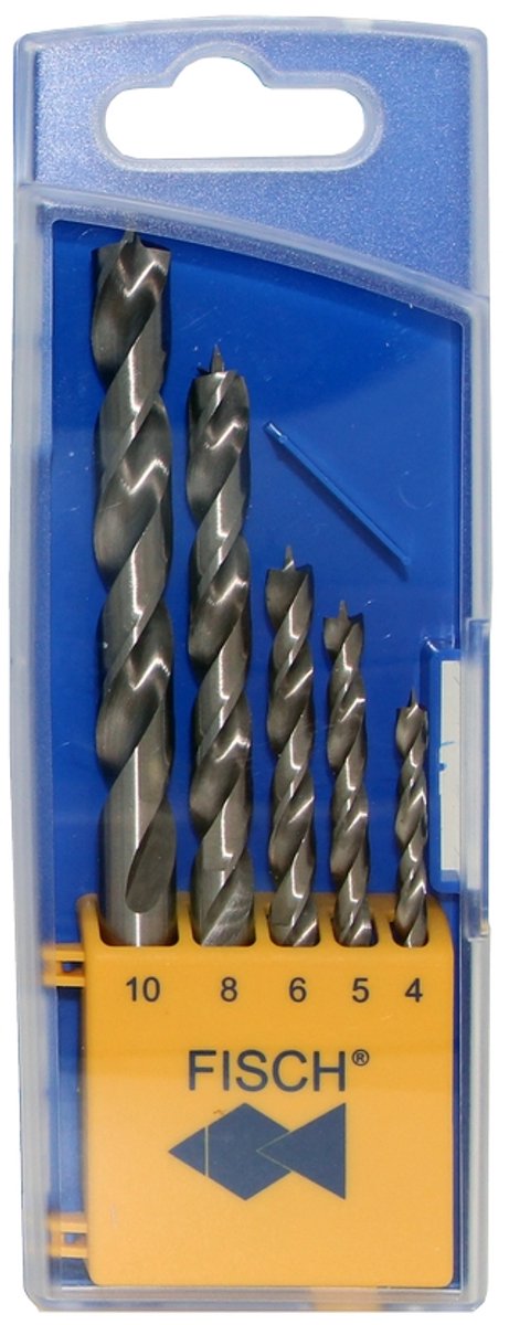 Fisch 5-delig HSS houtspiraalborenset, Ø 4, 5, 6, 8, 10