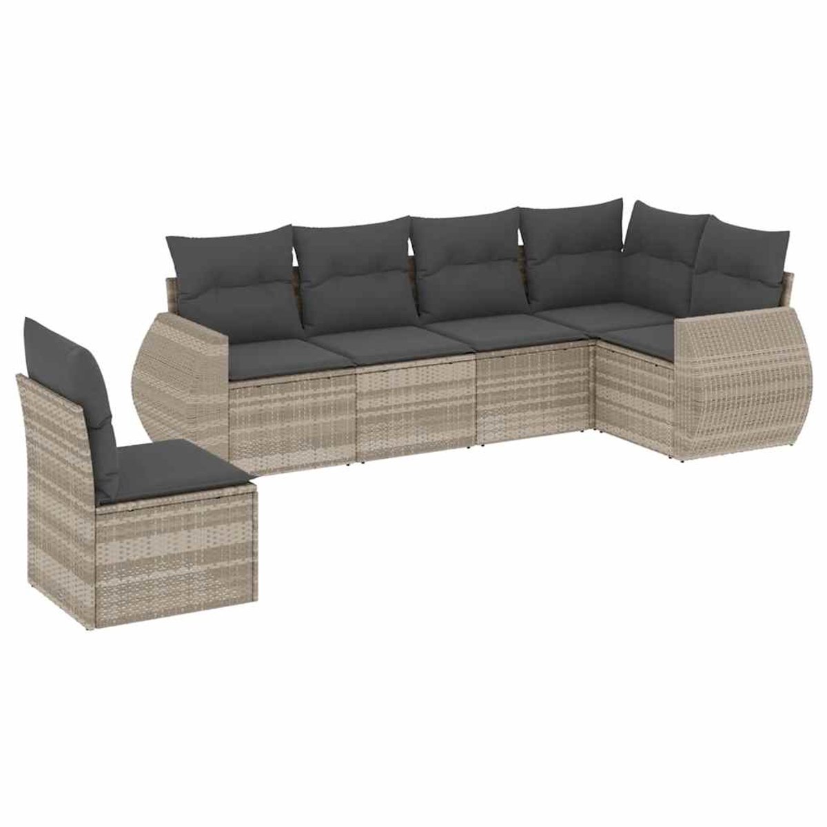 The Living Store 6-delige Loungeset met kussens poly rattan lichtgrijs - Loungebank - Tuinset - Lounge Set - Buitendecoratie - Outdoor Furniture