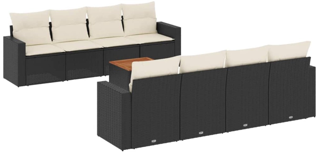 The Living Store 9-delige Loungeset met kussens poly rattan zwart - Loungeset - Tuinlounge - Lounge Set - Buitendining - Outdoor Furniture