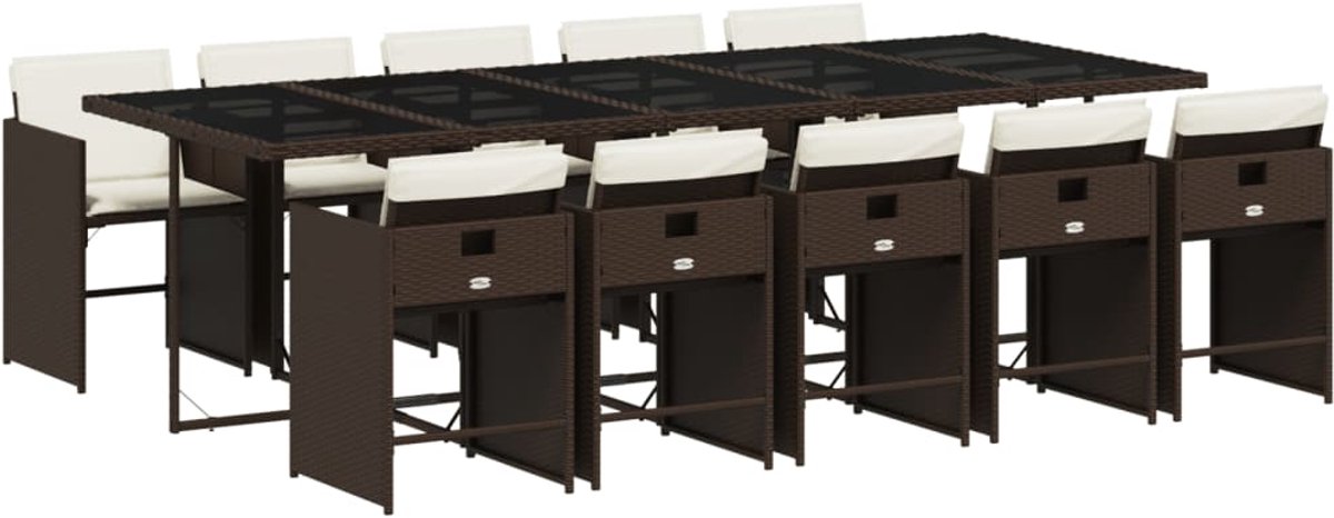 11-delige bruine poly rattan tuinset met kussens - Buitentijd ontspanning in stijl.