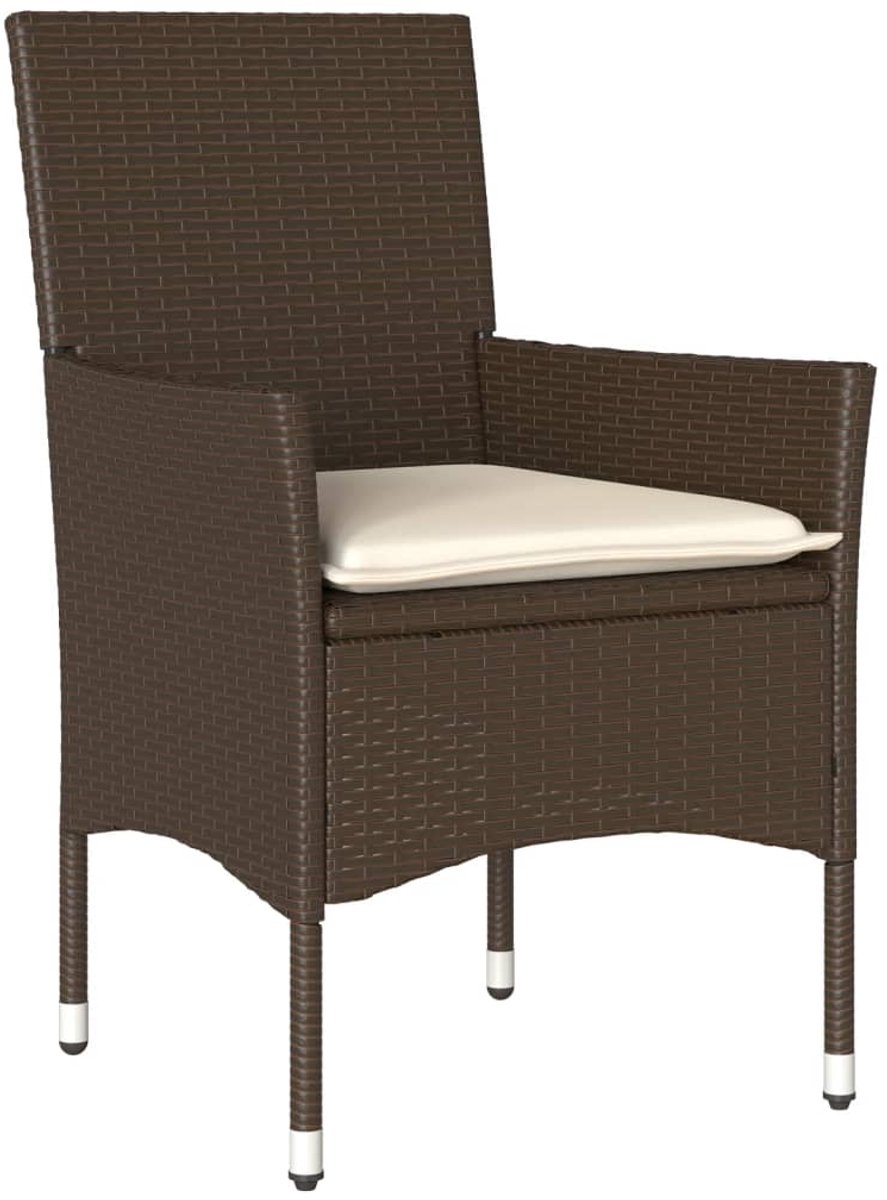 The Living Store 5-delige Tuinset met kussens poly rattan en glas bruin - Tuin Set - Eetkamerset - Buis Meubel - Patio Set - Outdoor Furniture