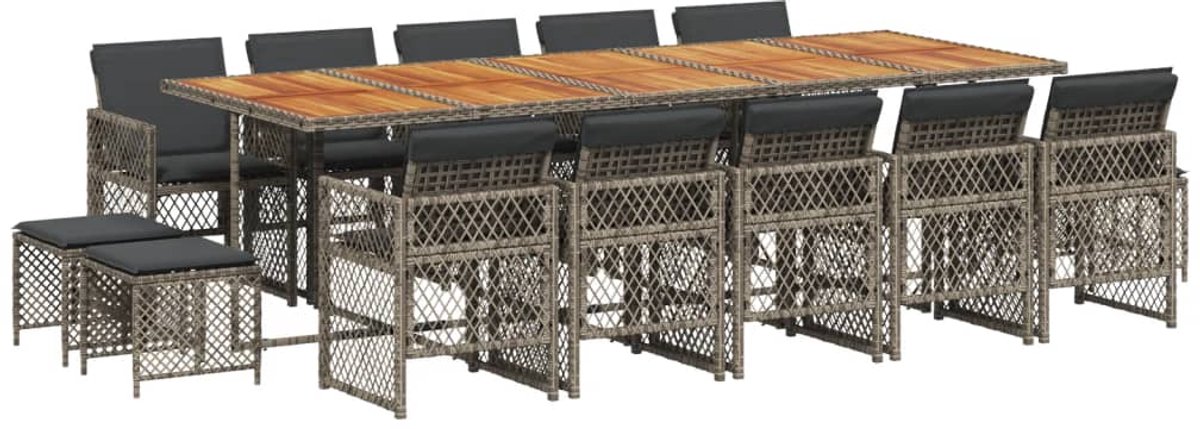 15-delige poly rattan grijze tuinset met kussens - The Living Store.