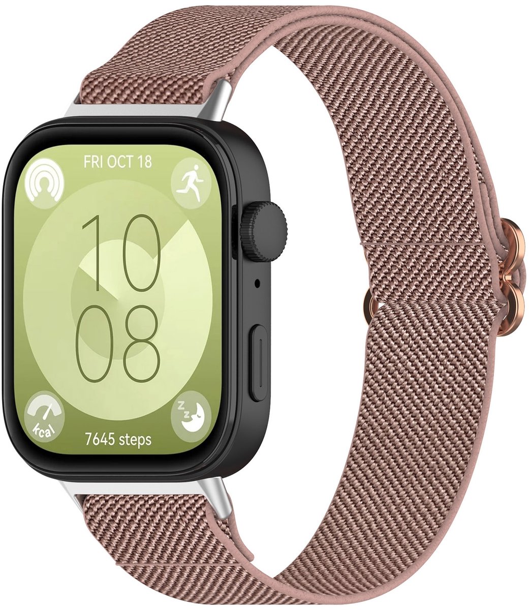 By Qubix - Elastische nylon band - Oudroze - geschikt voor Huawei Watch Fit 3 / Fit 4