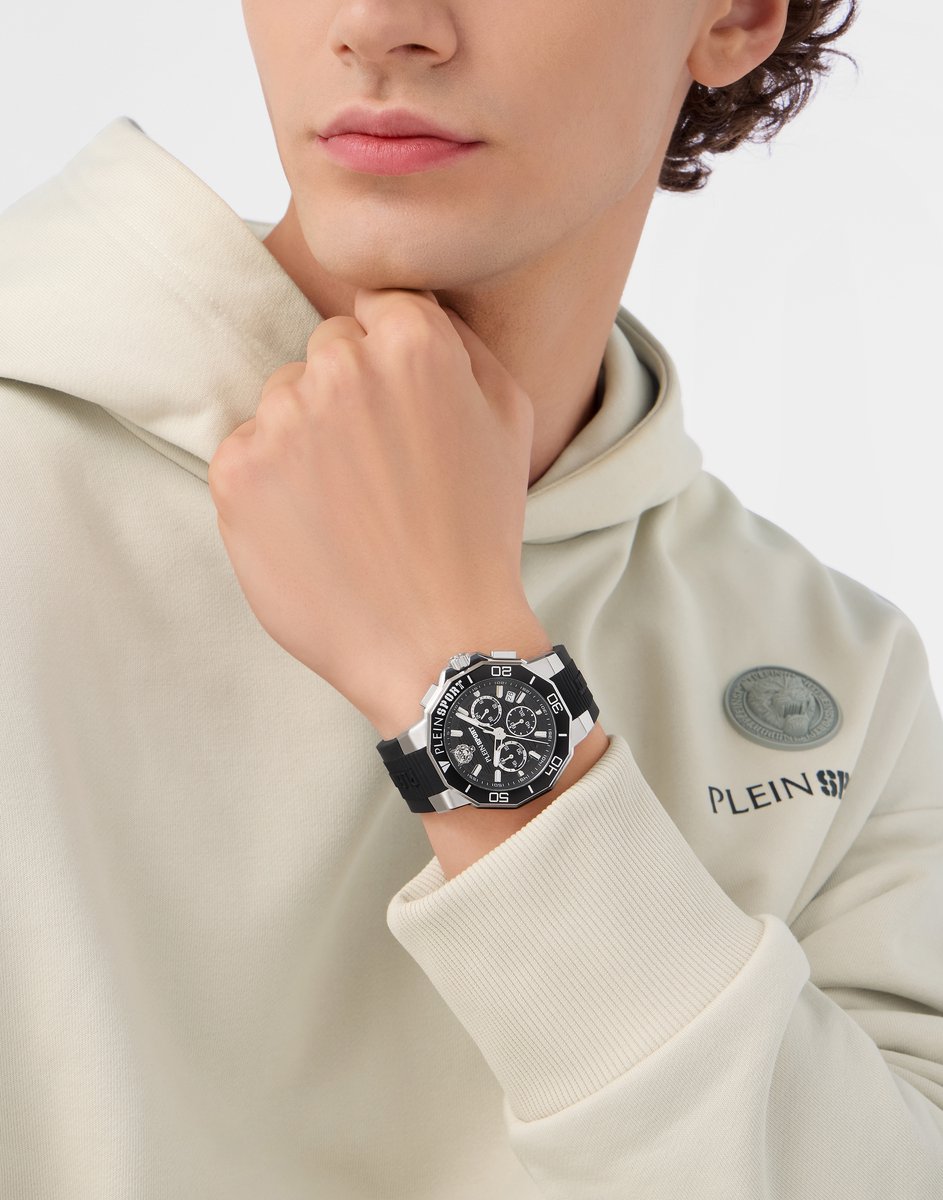 Plein Sport Titan Quartz Chronograaf Horloge Zwart Case: 100% Stainless Steel | Armband: 100% Silicone 46 PSAGA0125, PSAGA0225, PSAGA0325