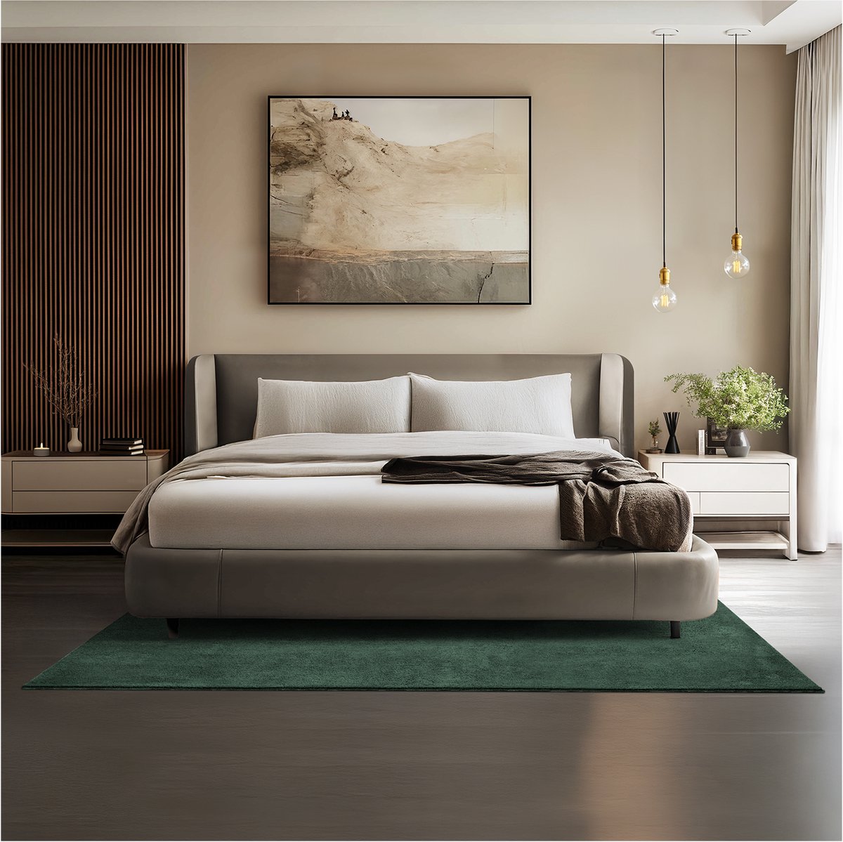 tectake® Kortpolig Vloerkleed - 140 x 200 cm - Groen - 1630 g/m² Poolgewicht - Tapijt voor Woonkamer, Slaapkamer, Eetkamer - Onderhoudsvriendelijk en Wasbaar - Antislip Ondertapijt - Allergievriendelijk - Diverse maten en kleuren