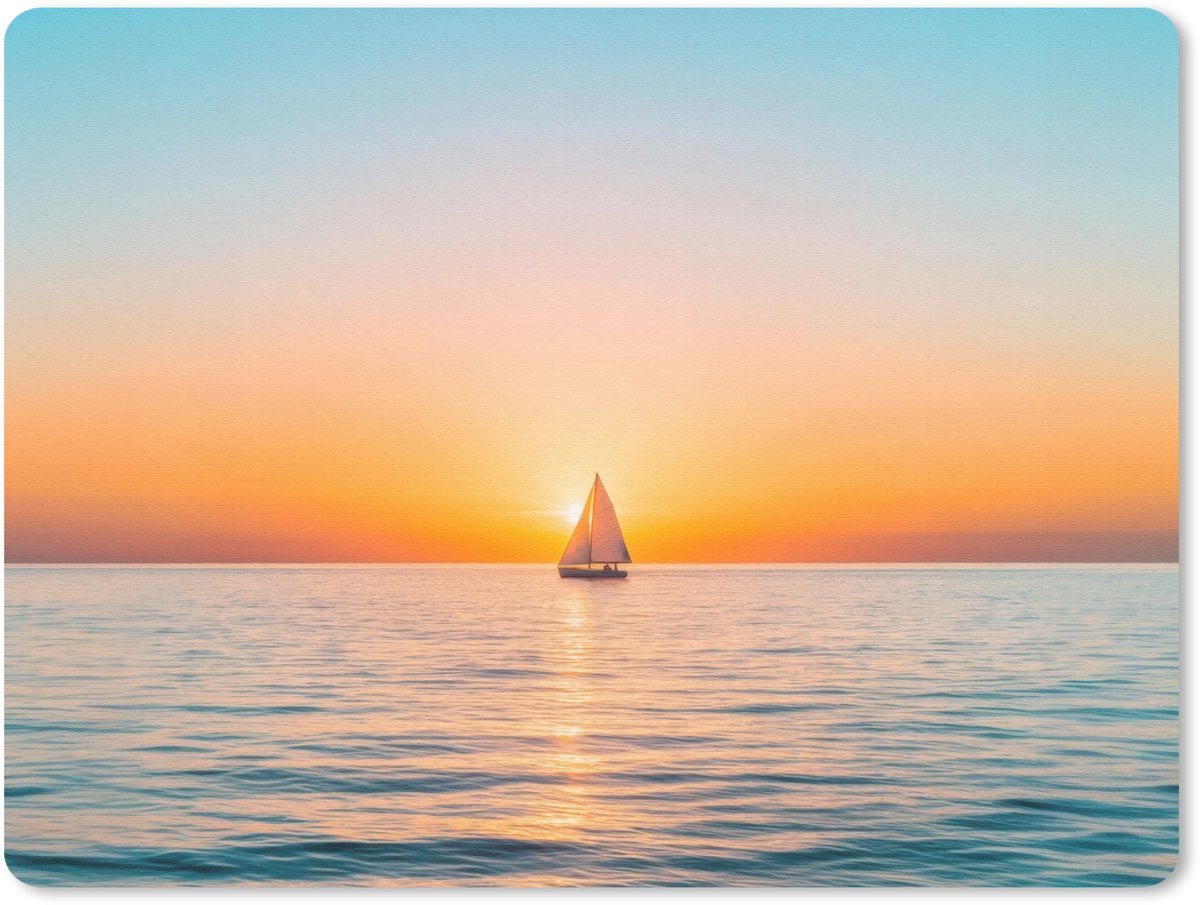 Muismat 23x19 cm - Mousepad Zee - Zeilboot - Zonsondergang - Muismatten