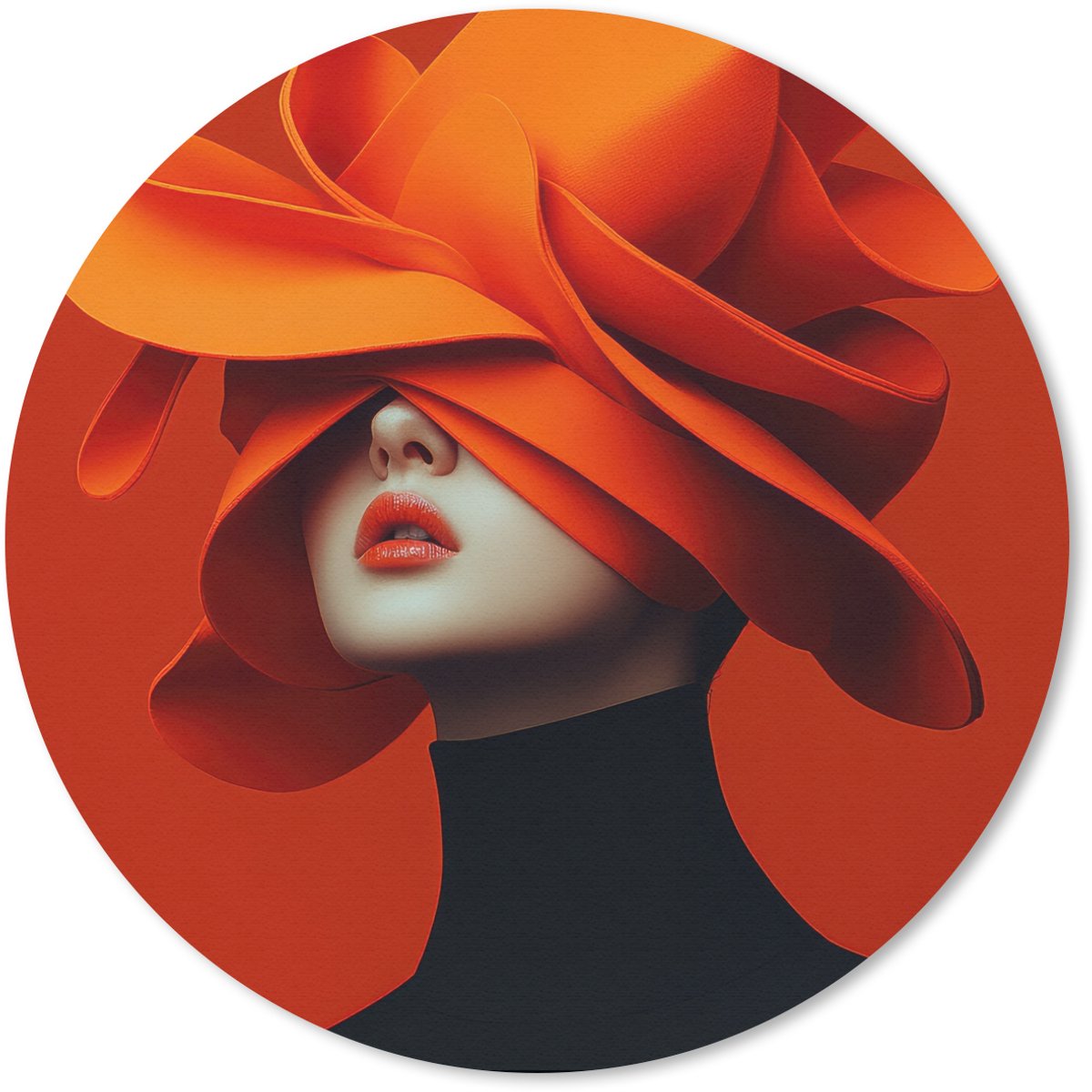 Muismat rond 20x20 cm - Mousepad Oranje - Hoed - Vrouw - Ronde muismatten