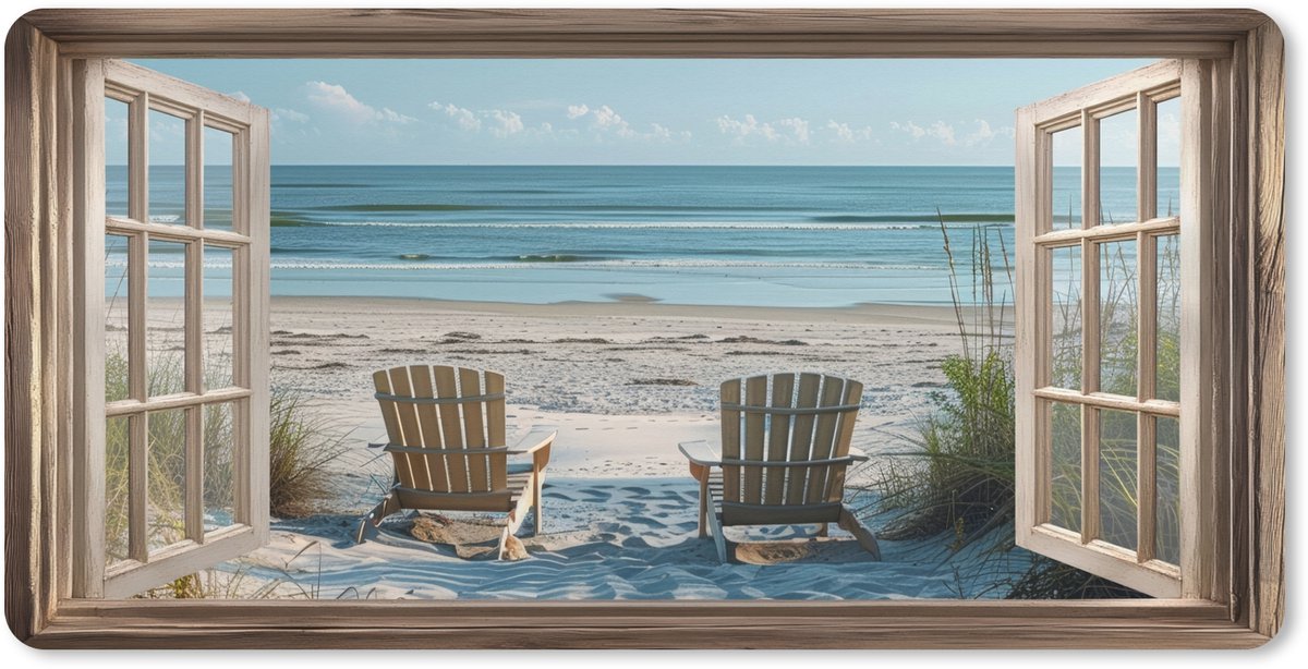Muismat XXL 120x60 cm - Bureau onderlegger - Bureau mat Doorkijk - Strandstoelen - Duinen - Zee - Natuur - Bureaumat - Gaming mousepad xl - Bureaulegger groot - Computer deskmat