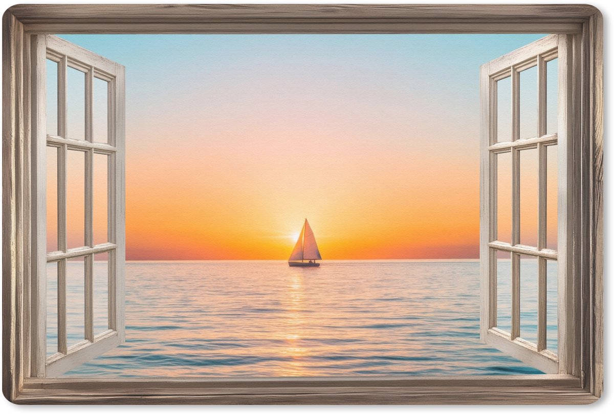 Muismat 27x18 cm - Mousepad Doorkijk - Zee - Boot - Zonsondergang - Muismatten