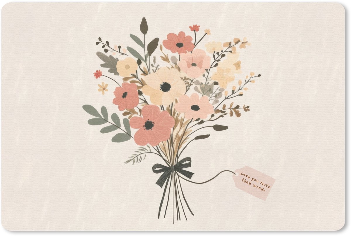 Muismat 27x18 cm - Mousepad Bloemen - Quote - Beige - Lint - Muismatten