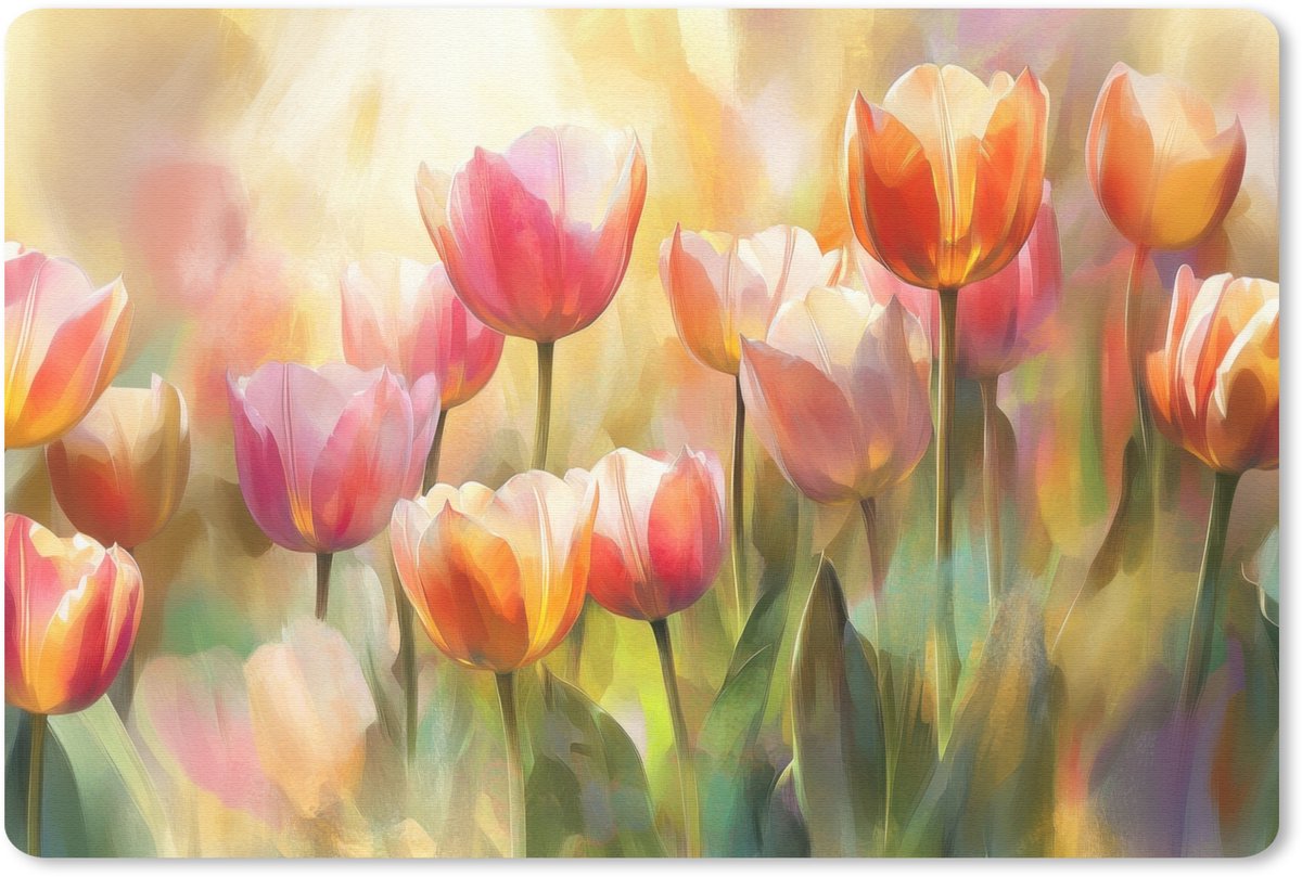 Muismat 27x18 cm - Mousepad Tulpen - Sprookjesachtig - Kleurrijk - Muismatten