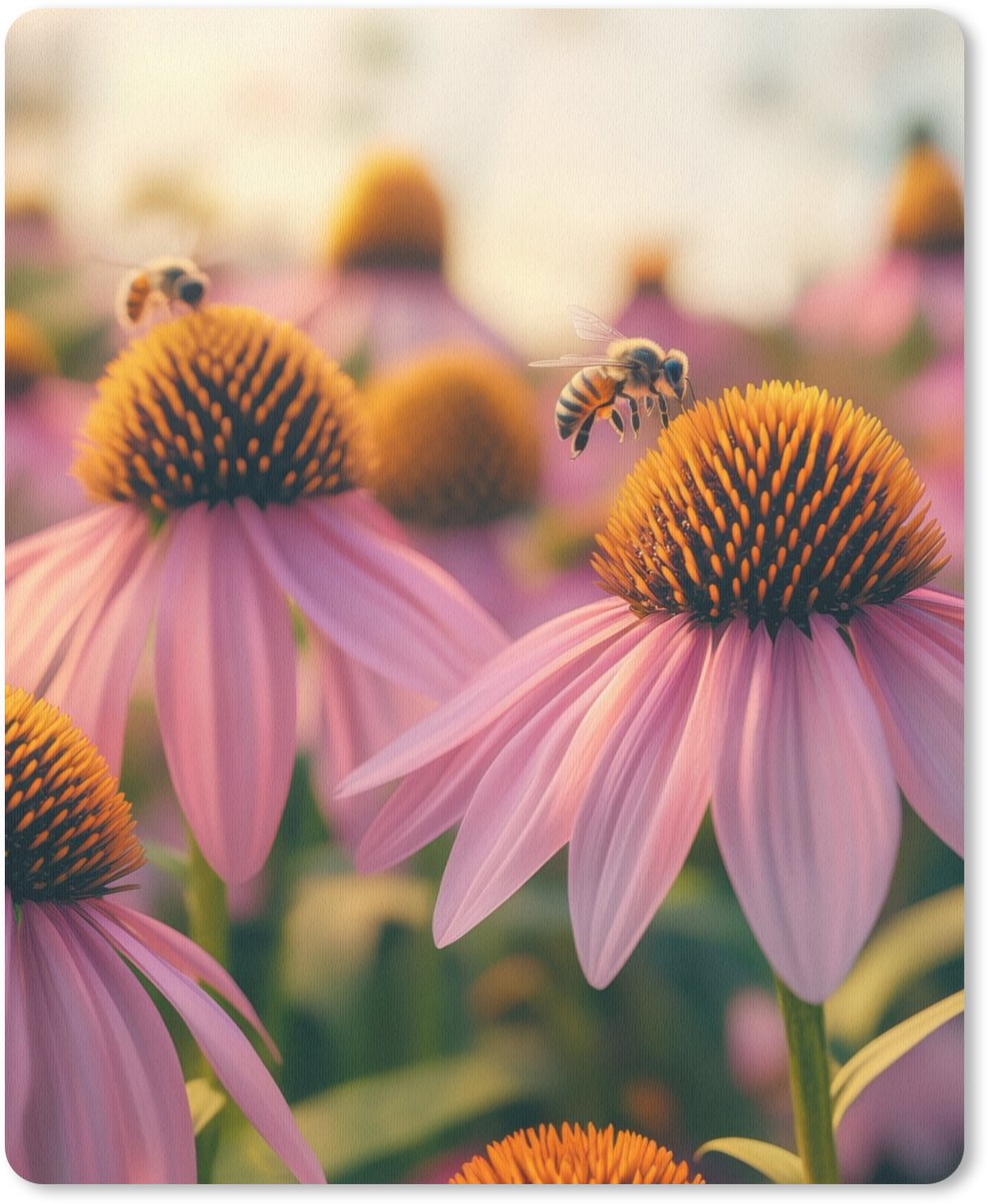 Muismat 19x23 cm - Mousepad Bloemen - Paars - Bijen - Muismatten