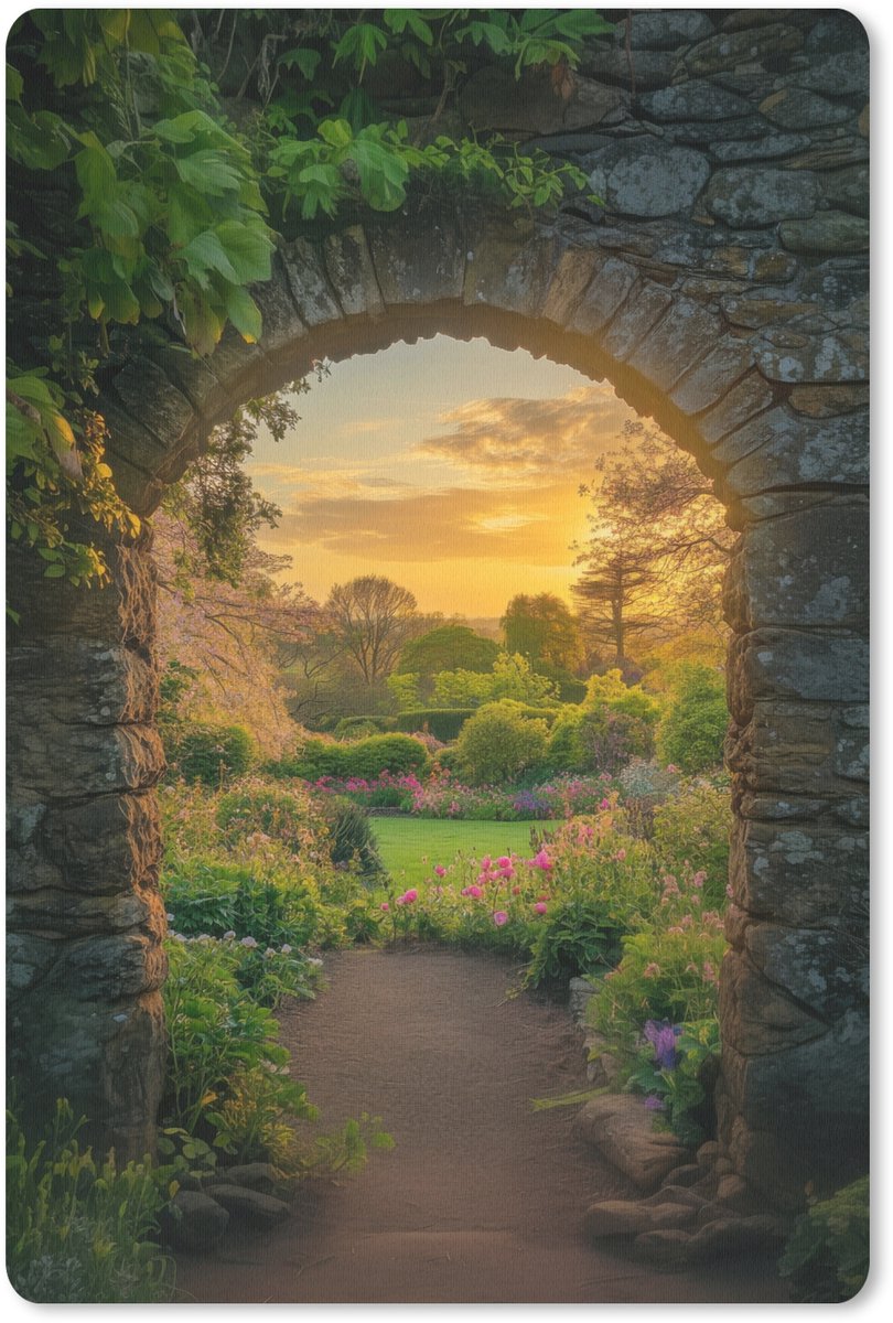 Muismat 18x27 cm - Mousepad Poort - Planten - Zonsondergang - Muismatten