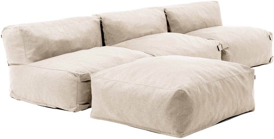 Oviala - Canapé d'angle fixe modulable composé de 3 fauteuils et 1 pouf couleur sable - Mixi