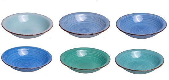 Assiettes creuses Assiettes à pâtes Delice Blauw ø 21 cm – Set de 6 – Perfect pour les pâtes, les salades et les soupes – Faïence émaillée bleue – Forme profonde à bord surélevé – Compatible lave-vaisselle et micro-ondes – Elegant et fonctionnelles