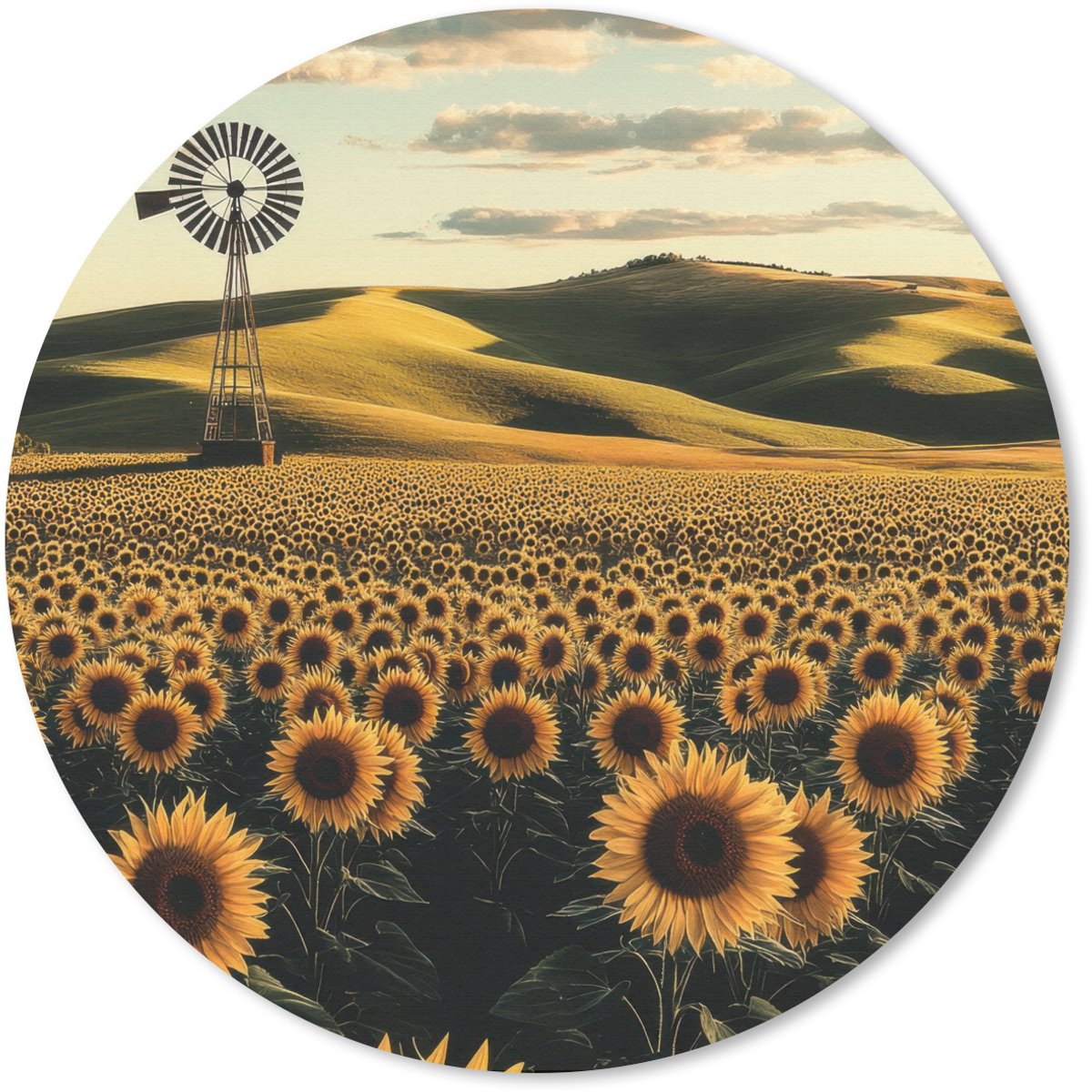 Muismat rond 20x20 cm - Mousepad Zonnebloem - Veld - Windmolen - Ronde muismatten
