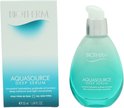 Biotherm Aquasource Deep Serum fles en verpakking, teal kleurverloop, heldere pompkop.