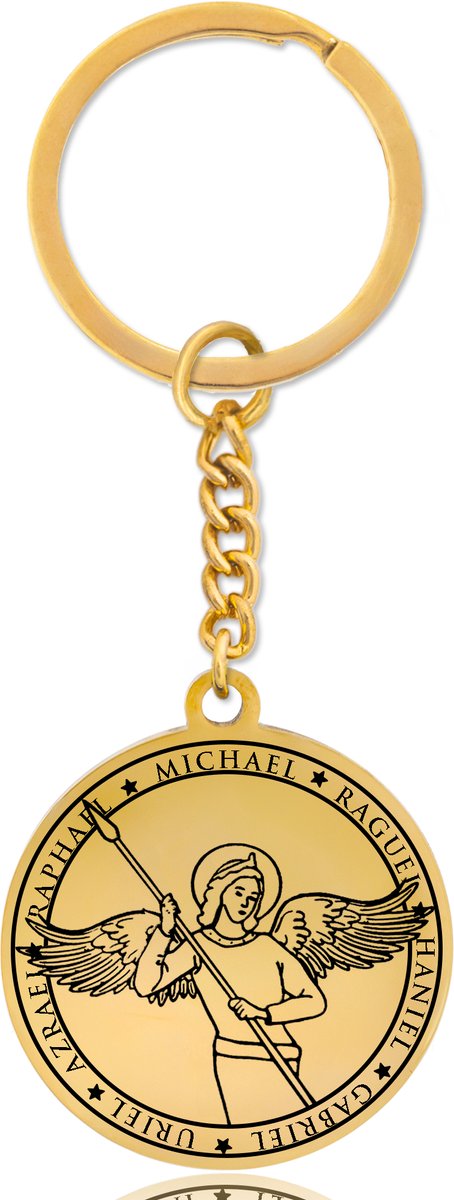 Beschermengel Michaël Sleutelhanger – Spiritueel Cadeau van Roestvrij Staal – Goudkleurig – Pax Amare
