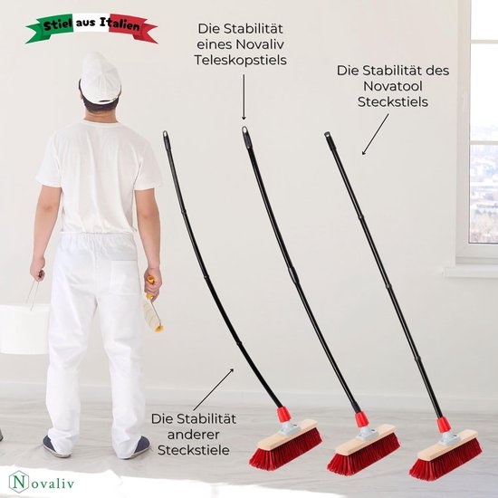 Novaliv 5X Veelzijdige Premium Schroefbezemsteel 137 cm - 2,6 cm Stabiel Duurzaam Zwart Verstelbaar 137 cm tot 94,5 cm Perfect voor vegen, schrobben en ramen lappen Hoogwaardige metalen constructie van Novaliv — afbeelding 3