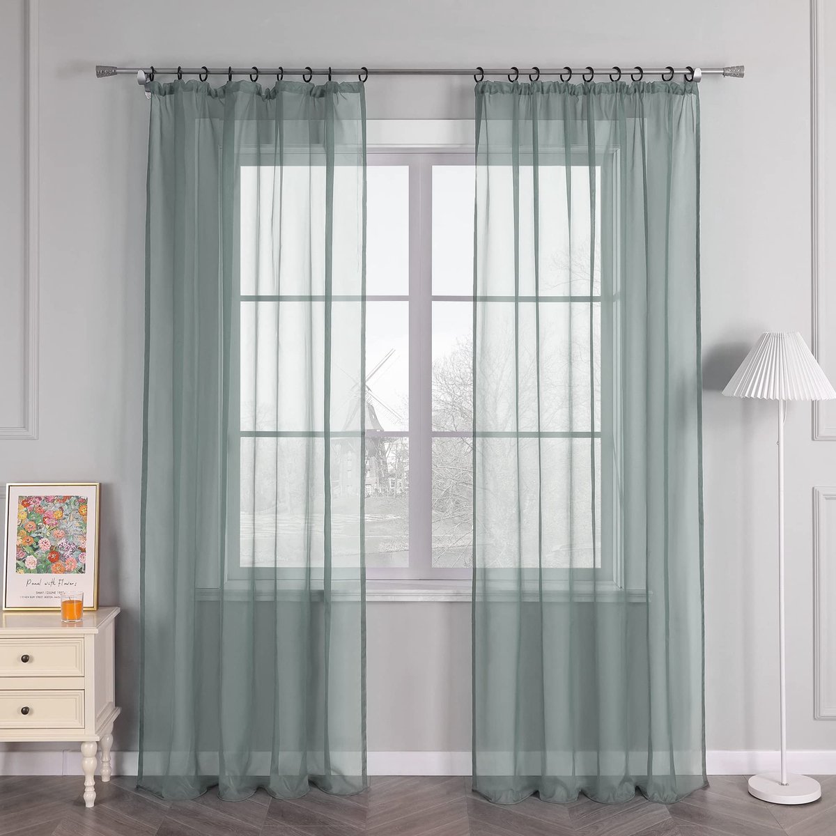 Ibenzoa Elegant Transparant Gordijn met Plooiband voor Lichte en Sfeervolle Kamers groen