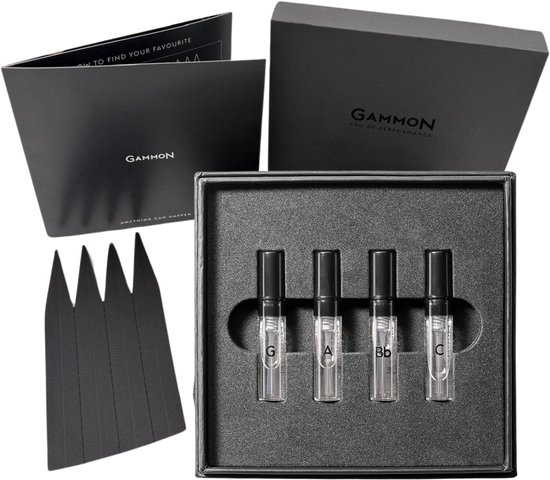 GAMMON Black Notes Explorer-set (4 x 2 ml), parfumset met alle 4 Black Notes mannengeuren - met 20% parfumolie -Heren Parfum Testers