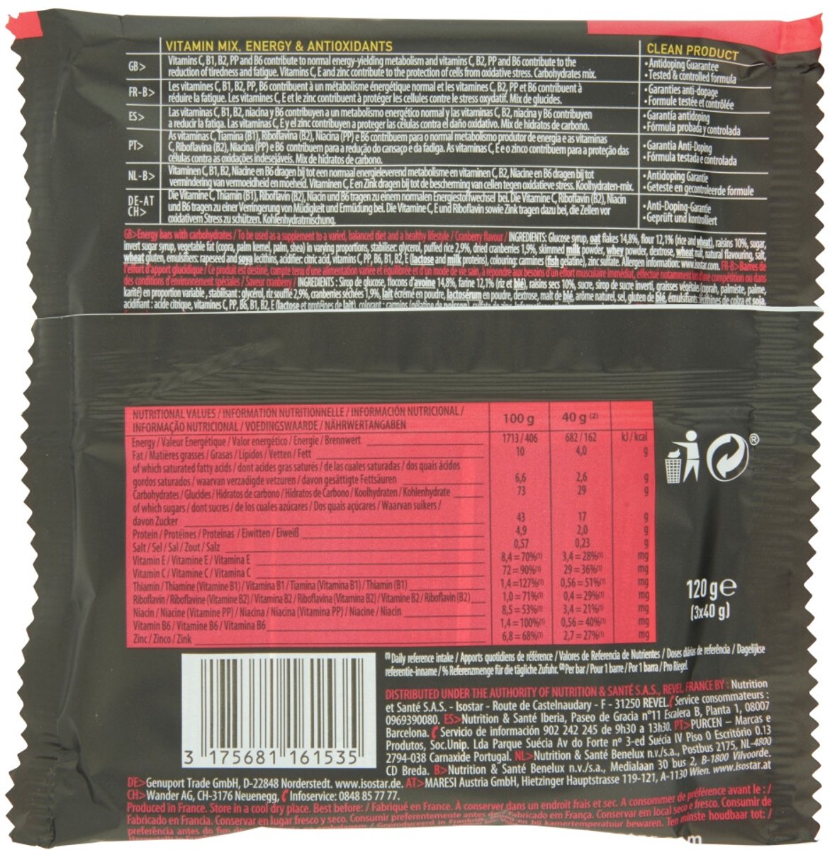 Isostar - High Energy Sportreep Cranberry - 6 x 3 x 40 gr - Voordeelverpakking