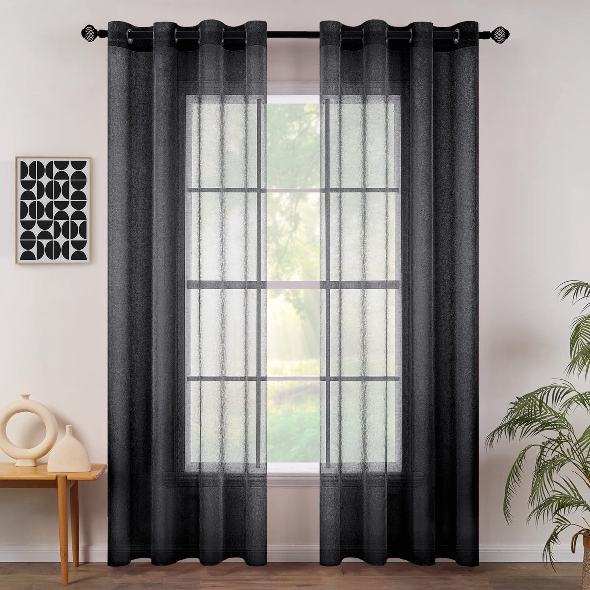 Ibenzoa® Transparante Voile Gordijnen Set met Inslagringen voor Slaapkamer en Woonkamer Decoratie